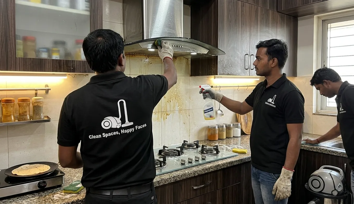 Professional kitchen deep degreasing service in Hyderabad apartment